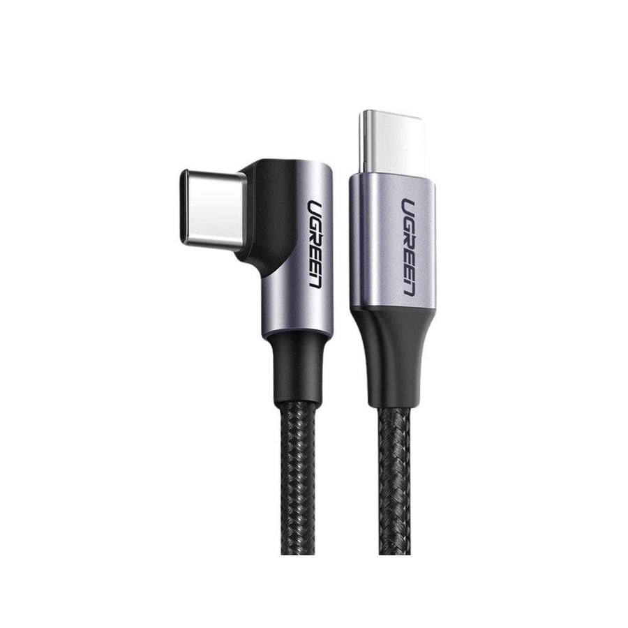 يوجرين سلك شاحن بزاوية 90 درجة من usb-c الى usb-c بطول 1 م وبقوة 60 واط - أسود