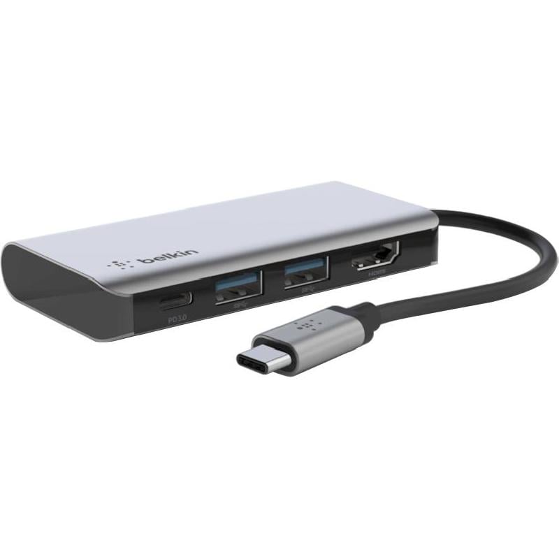 موزع متعدد المنافذ Belkin Connect USB-C 4-in-1 - منفذ (2 × يو اس بي اتش دي ام آي 4) رمادي