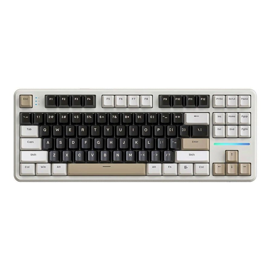 اتاك شارك x87 لوحة مفاتيح ألعاب ميكانيكية لاسلكية 80% بإضاءة rgb، اتصال ثلاثي، تصميم gasket، أغطية مفاتيح pbt، مفاتيح strawberry، إنجليزي، تشيز وايت