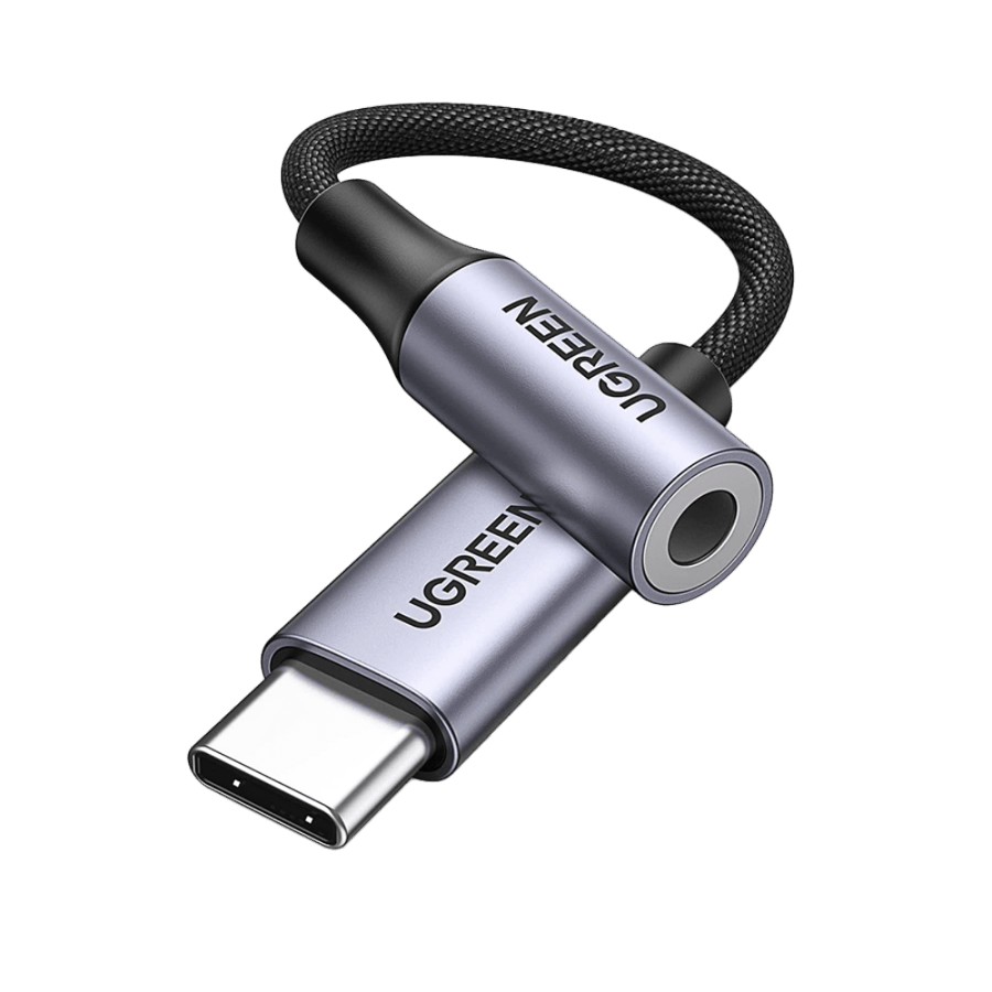 يوجرين سلك صوت يوجرين من usb-c الى aux بتقنية dac مظفر - رمادي