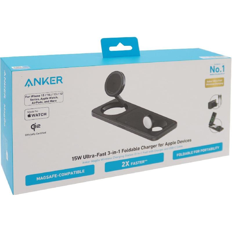 شاحن لاسلكي Anker MagGo - في 3 محطة شحن لاسلكي 1 Qi2 اسود