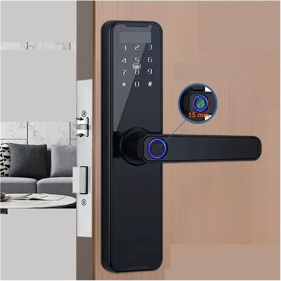 Fingerprint Door Lock K7 Pro Biometric Fingerprint Door Lock Black Smart Lock Tuya App Remote Unlocking Password Keyless Lock Electronic Door Lock