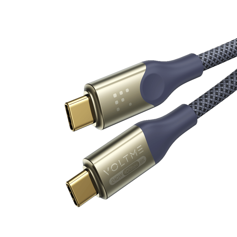 ڤولتمي سلك شاحن ڤولتمي سلسلة باورلينك أوترون مظفر من USB-C إلى USB-C بطول 1.2 م وبقوة 240 واط - أزرق رمادي