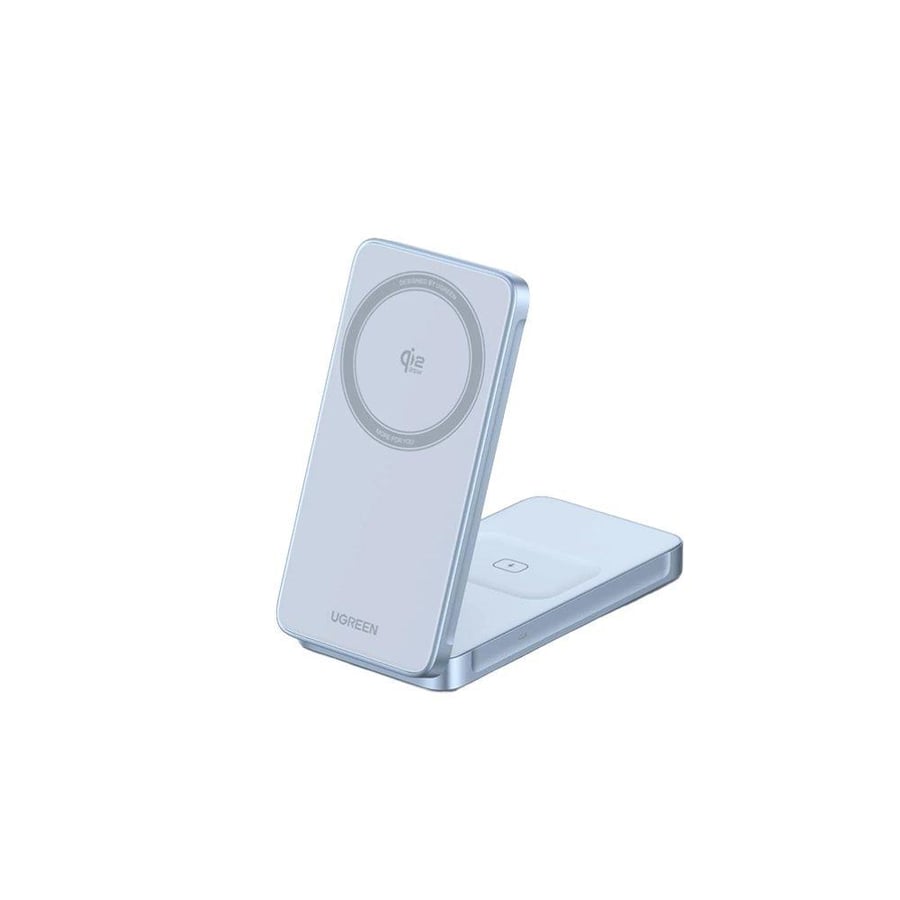 يوجرين شاحن لاسلكي magflow للايفون و الايربودز 2 في 1 بقوة 25 واط - فضي