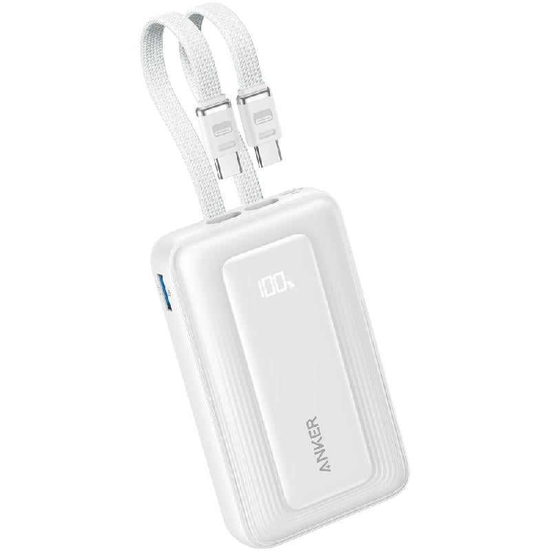 باور بانك Anker Zolo - وات مع كابلين 35 باور بنك USB-C مدمجين 4 منافذ يو اس بي ابيض