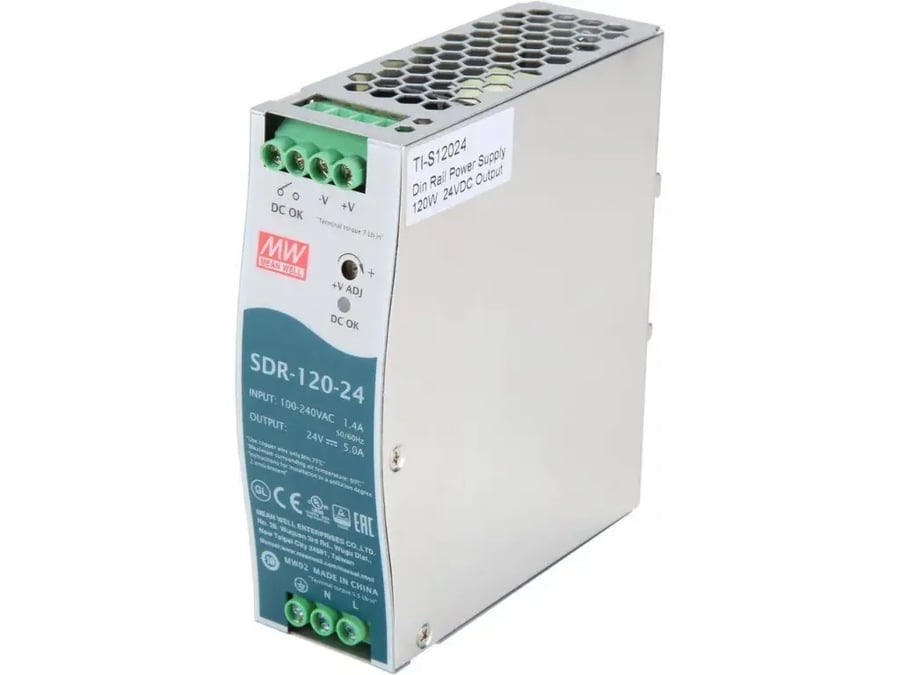 ملحق طاقة للشبكات TRENDnet TI-S12024 (v1.0R) 120W, 24V, 5A AC to DC DIN-Rail Power Supply with PFC Function