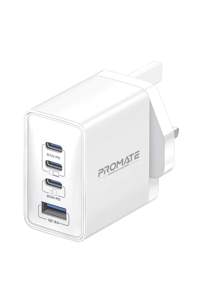 بروميت شاحن USB-C للكمبيوتر المحمول، شاحن حائط فائق السرعة بقوة 67 وات بمنفذي USB-C™ لتوصيل الطاقة مع منفذ QC 3.0 بقوة 22.5 وات، وتوصيل طاقة من النوع C™ بقوة 20 وات