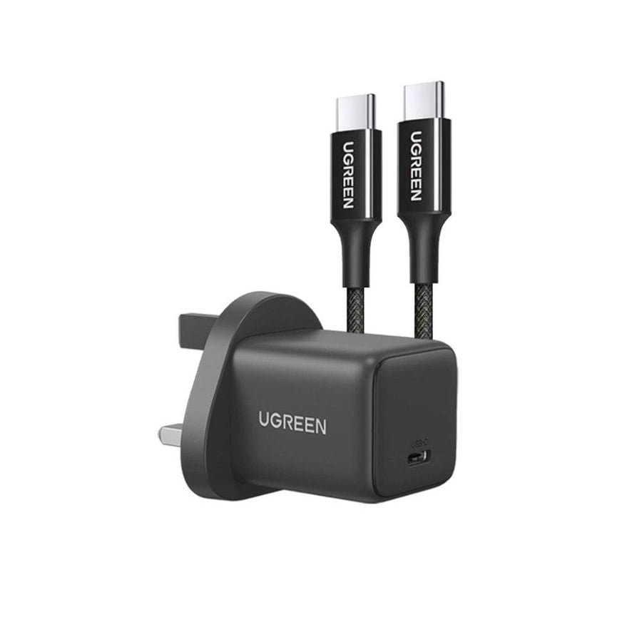 يوجرين شاحن جداري بمنفذ usb-c وبقوة 30 واط مع سلك usb-c - أسود