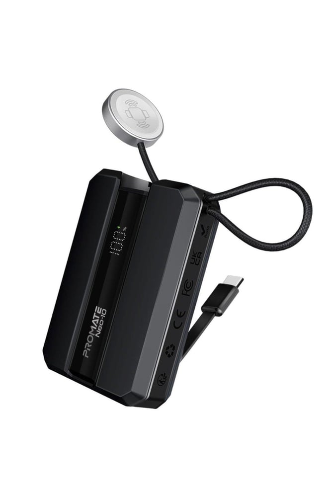 بروميت Promate بنك طاقة 10000مللي أمبير، كابل USB-C 30W مدمج، منفذ PD