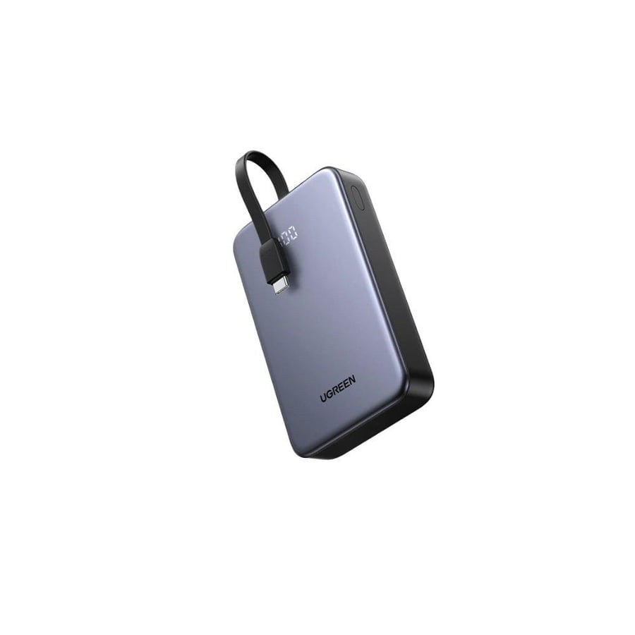 يوجرين شاحن متنقل يوجرين بمنفذين usb-c ومنفذ usb مع سلك مدمج بسعة 20000 مللي أمبير وبقوة 20 واط - رمادي