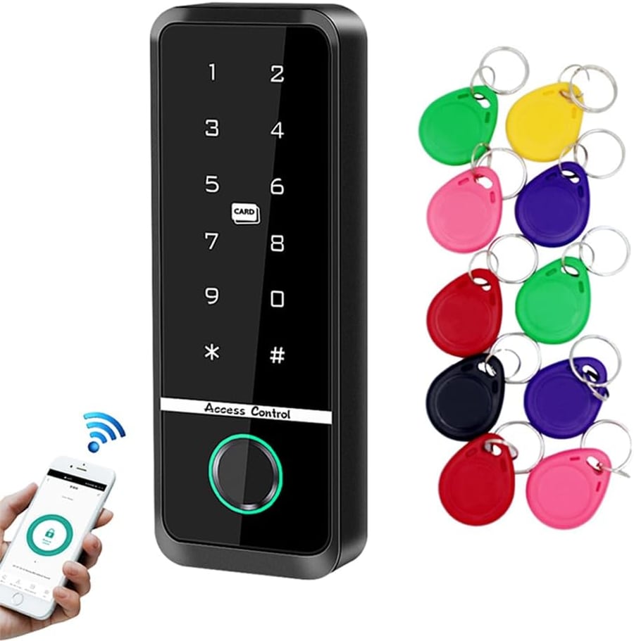 قفل باب ببصمة الاصبع والواي فاي 125Khz EM plus 13.56Mhz MF RFID قارئ بطاقات نظام الاتصال الداخلي لوحة المفاتيح، نظام قفل الكتروني ذكي للتحكم في تطبيق