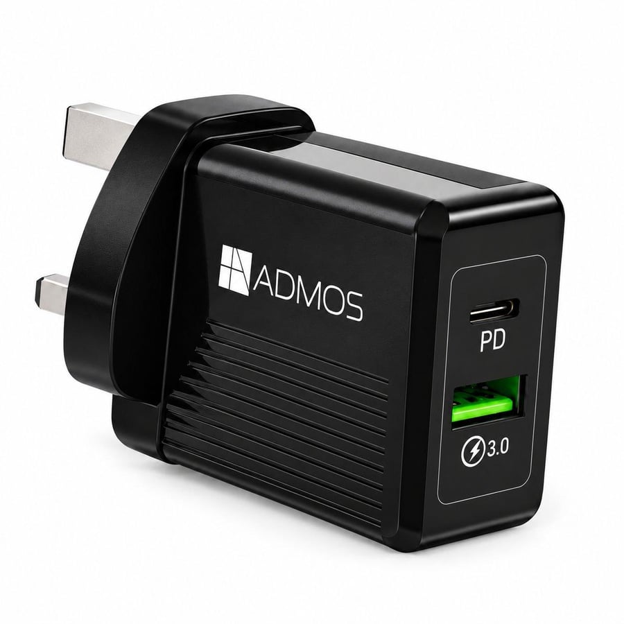 أدموس محول شحن جوال أدموس am-018 ثنائي المنافذ pd plus qc3.0 بقدرة 20 واط، أسود