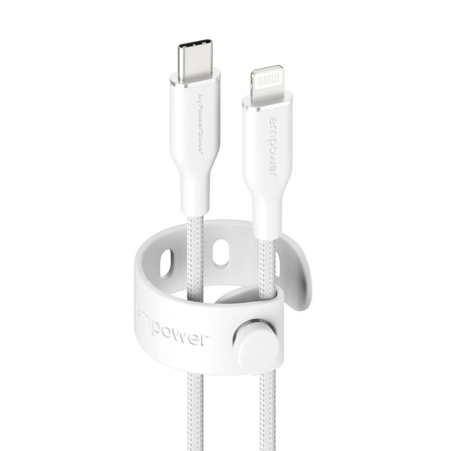 امباور كابل empower™ by panzerglass® racing بقدرة 60 واط من usb-c إلى lightning | usb 2.0 | 1.2 متر | أبيض فضي