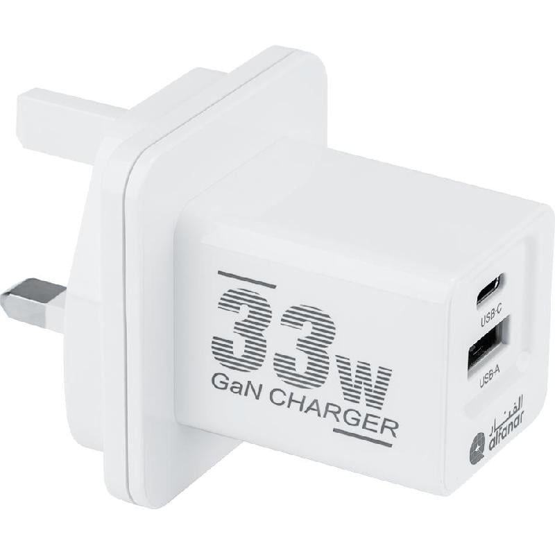 شاحن جداري ALFANAR Wall Charger - PD و QC4 plus ثنائي المخرج مع GaN محول ابيض