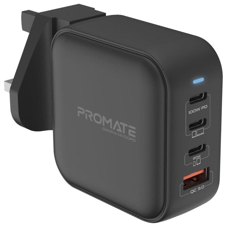 بروميت شاحن حائط بروميت 100 واط USb-C Gan مع منافذ USB-C Pd مزدوجة ، 18 واط Qc 3.0 ، 20 واط من النوع C Pd ، Ganport4-100Pd ، أسود