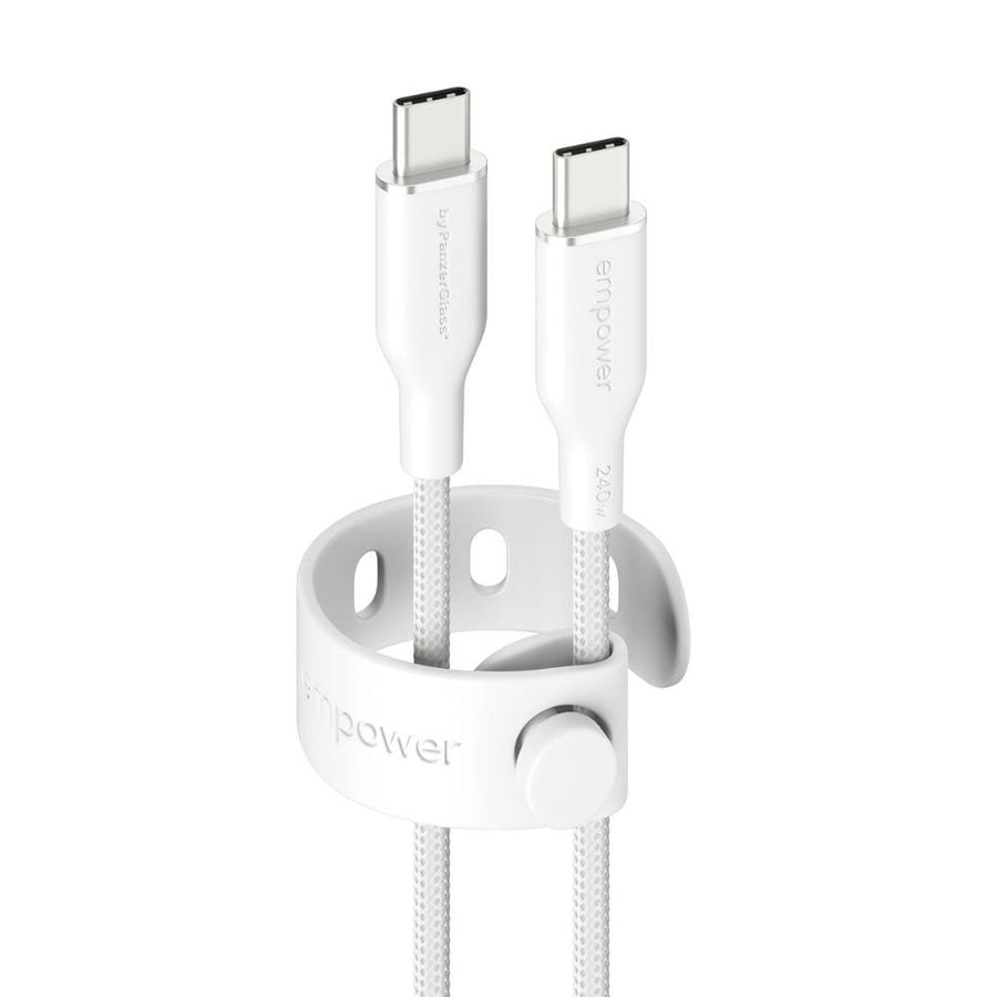 امباور كابل empower™ by panzerglass® racing بقدرة 240 واط من usb-c إلى usb-c | usb 2.0 | 1.2 متر | أبيض فضي