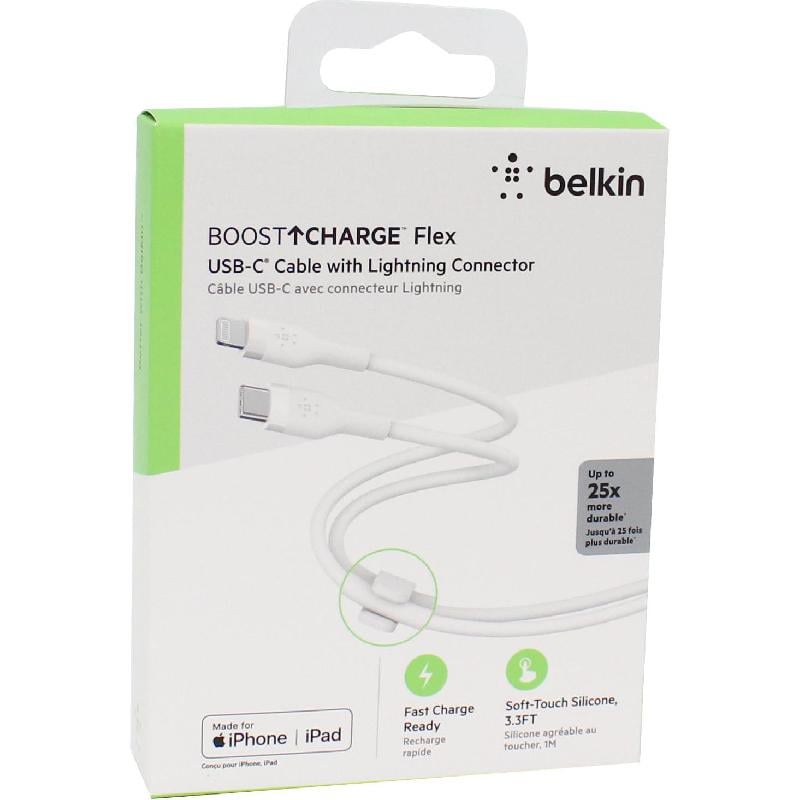 كيبل شحن ومزامنة Belkin BoostCharge Flex - 1 متر 3.28 قدم ابيض