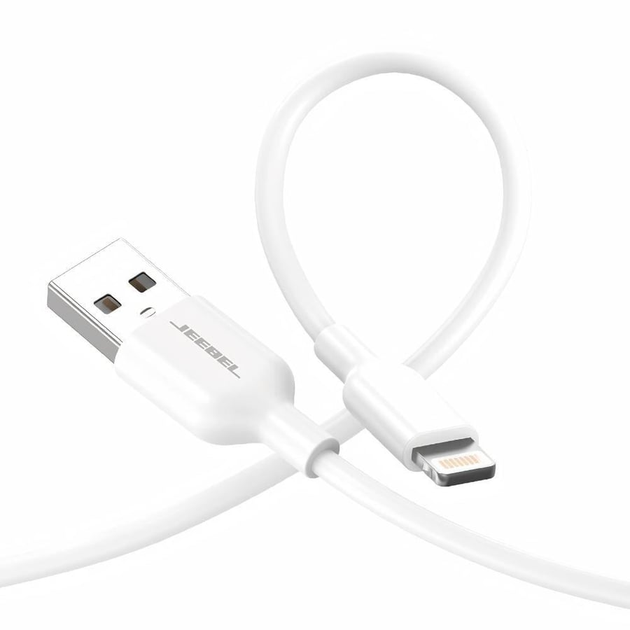 جيبل كابل جيبل للشحن السريع ونقل البيانات بتصميم أبيض متين | usb to lightning