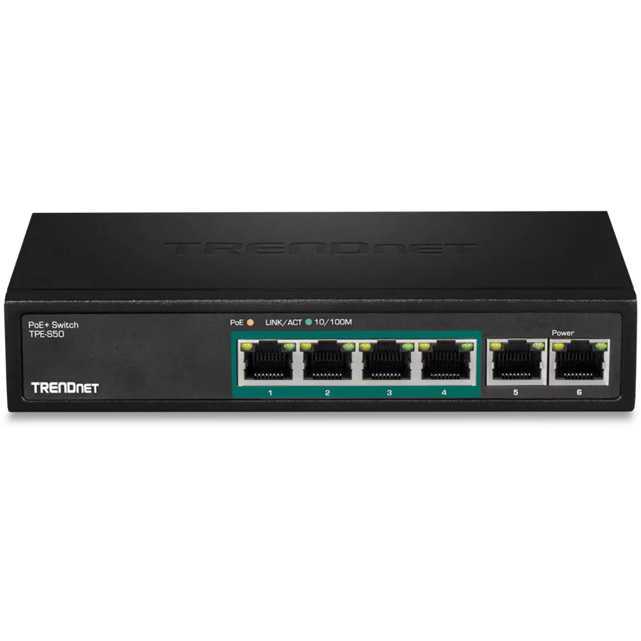 قسام شبكات 6 مداخل 40 وات TRENDnet 6-Port Fast Ethernet PoE plus Switch, TPE-S50