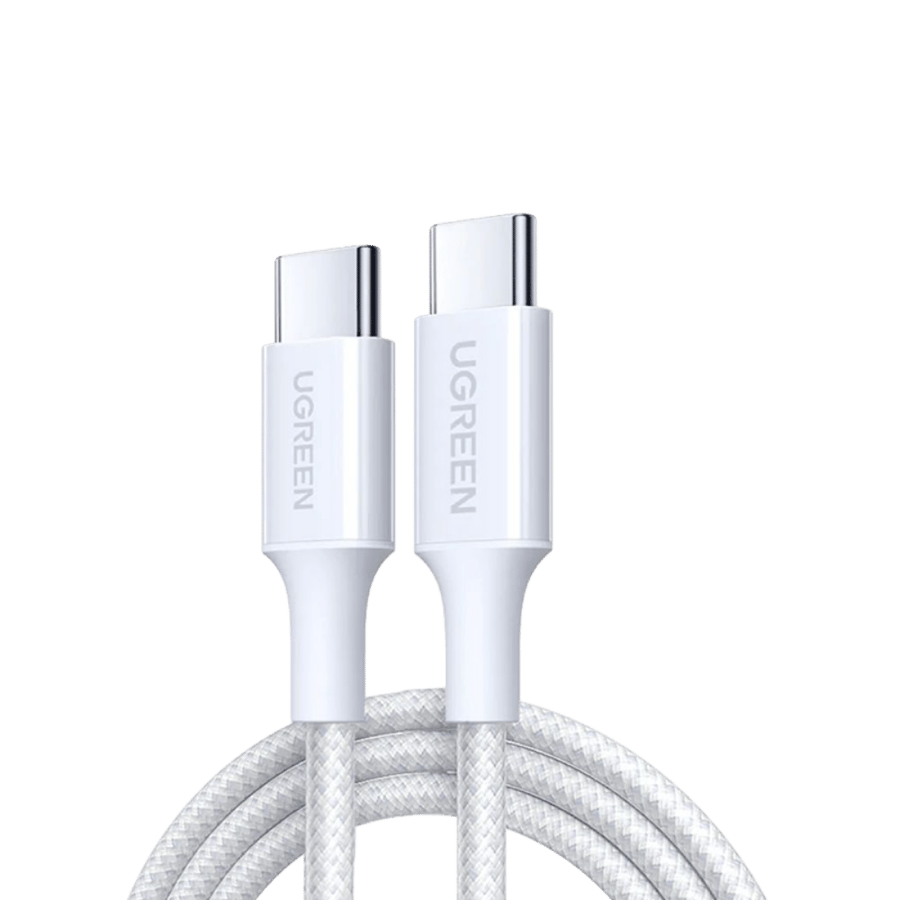 يوجرين سلك شاحن سريع 3a مضفر من usb-c الى usb-c بطول 1 م - أبيض