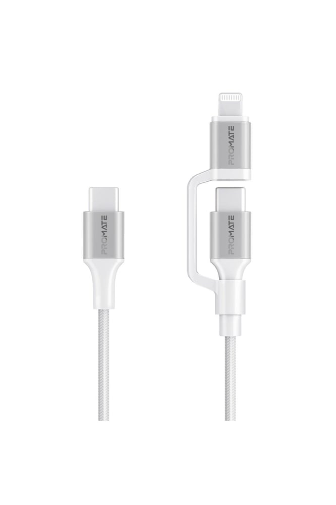 بروميت عالي السرعة 3 في 1 معتمد من MFI Lightning و USB-C™ ، 60 واط USB-C™ و 27 واط مخرج Lightning ، 1.2 متر متين ، نقل بيانات 480 ميجابت في الثانية - PowerLink-CCi