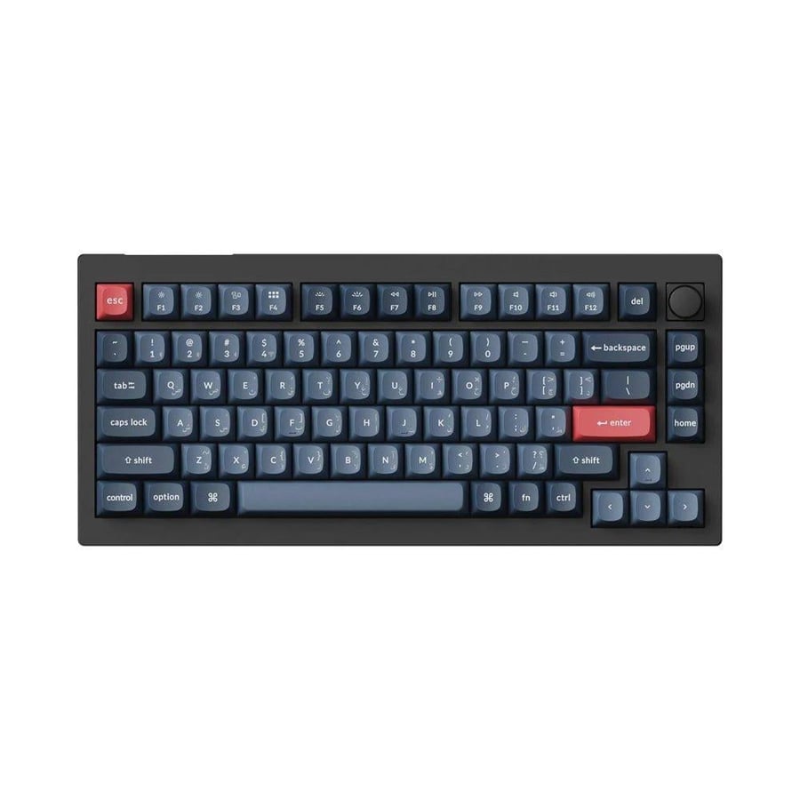 كيكرون v1 max كيبورد ألعاب ميكانيكي لاسلكي qmk/via بنسبة 75% rgb، سويتش gateron jupiter red، ar/en، أسود