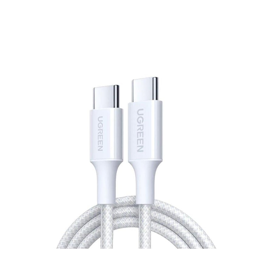يوجرين سلك شاحن سريع 3a مضفر من usb-c الى usb-c بطول 2 م وبقوة 60 واط - أبيض
