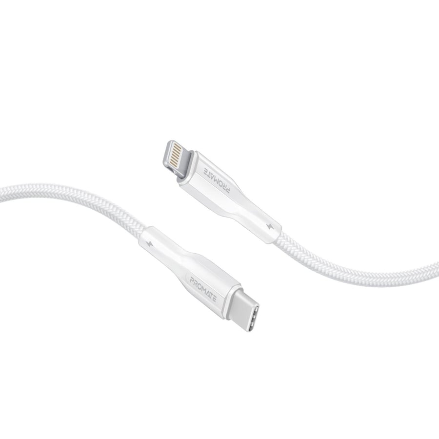 بروميت كابل بروميت usb-c إلى lightning بطول 120 سم، يدعم الشحن السريع بقوة 27 واط ونقل البيانات بسرعة 480 ميجابت في الثانية، بتصميم مقاوم للتشابك MP00052373