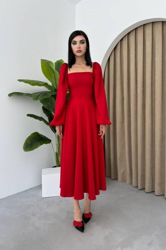 Classic Midi Long Sleeve Dress - Red