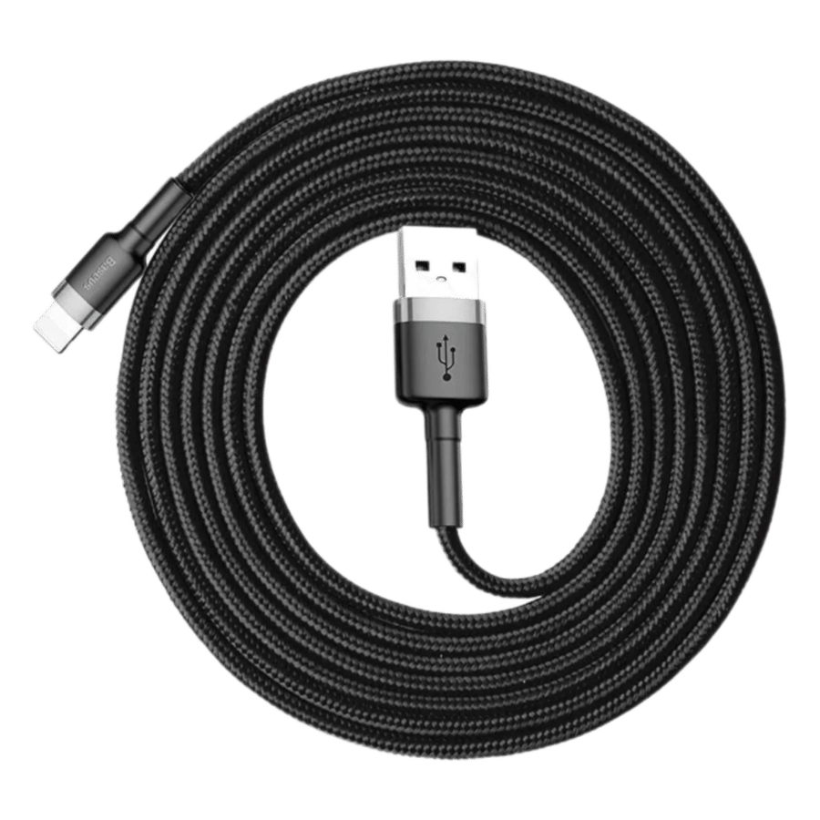 شاحن USB من بيسوس 1/20 متر قماش ايفون  لون اسود