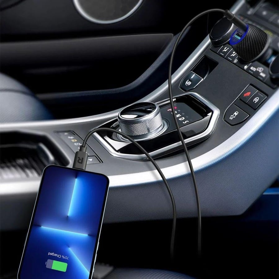 شاحن سيارة راف باور  49 واط بمنفذ USB-C ومنفذ USB-A - اسود