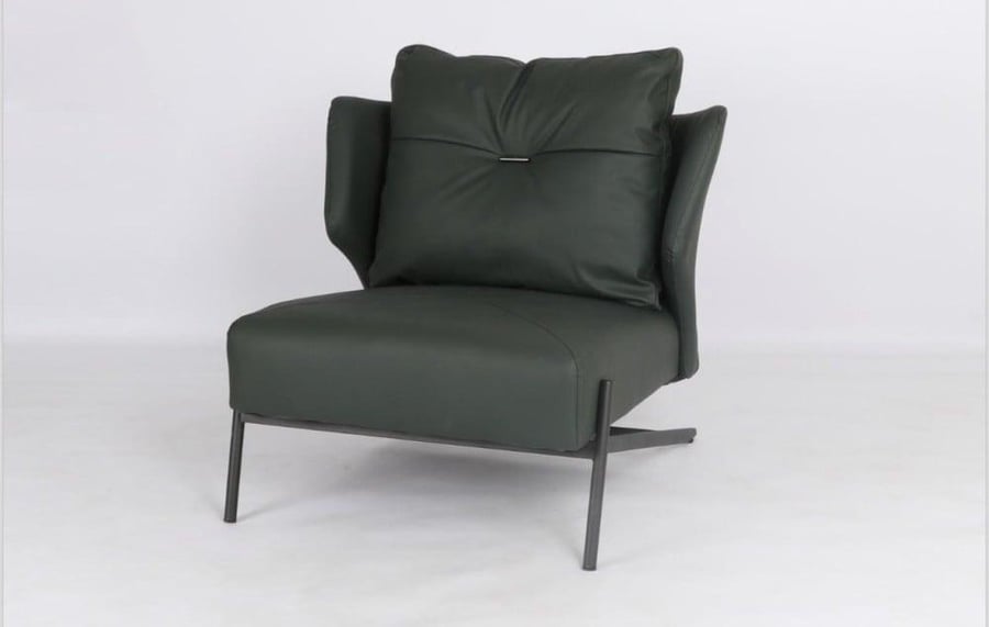 Single leather chair with black iron legs