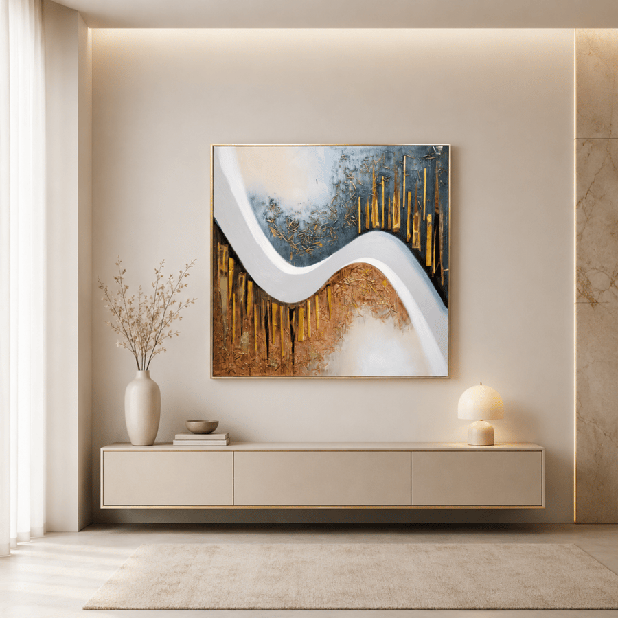 لوحة ديكور بإطار ذهبي مقاس 100 × 100 سم
