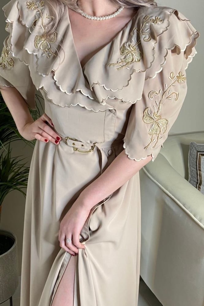 Beige embroidered dress