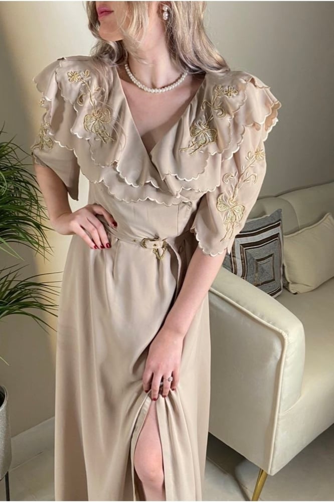 Beige embroidered dress