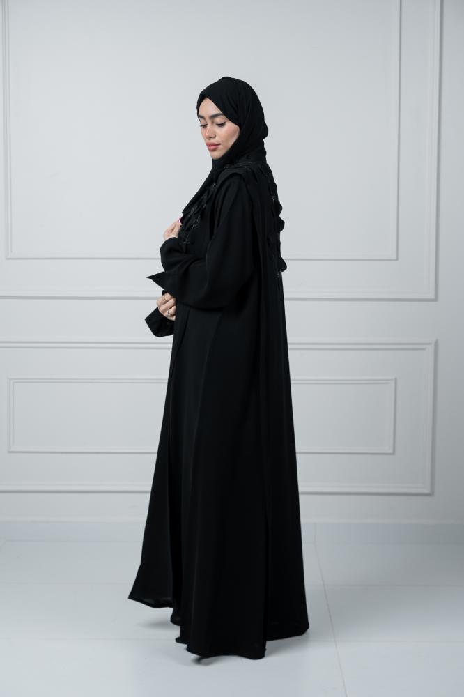 عباية تطريز يدوي كريب ملكي نص كلوش