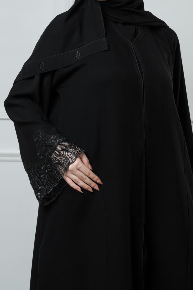 Hand-embroidered floral abaya