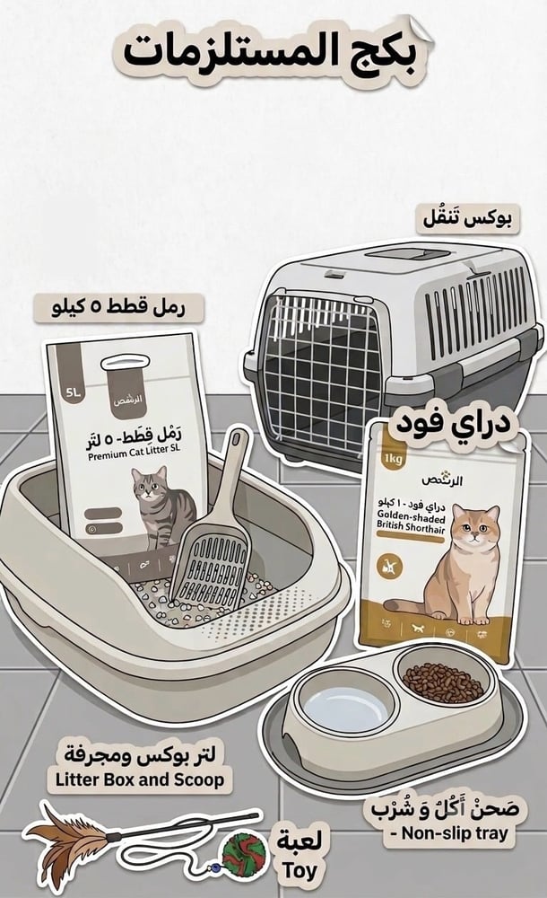 بكج مستلزمات القطط الأساسي (7 في 1)