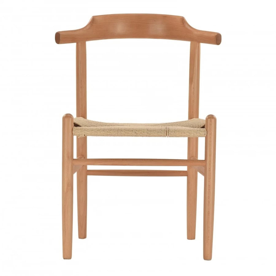 Wooden chair with strings like wicker material