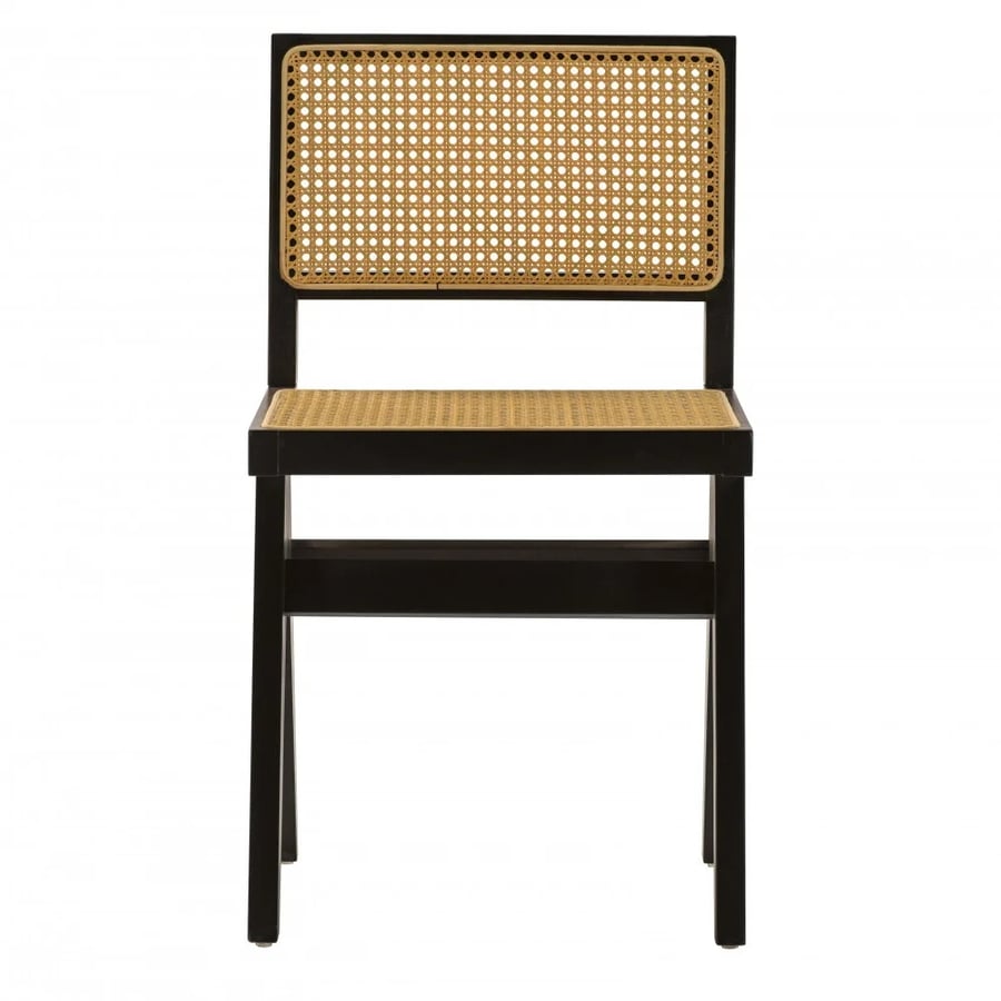 Wooden chair with back and rattan seat