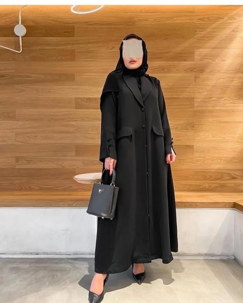 عباية صيفية ساده بقماش كريب ملكي كوري  القصه نص كلوش بجيوب