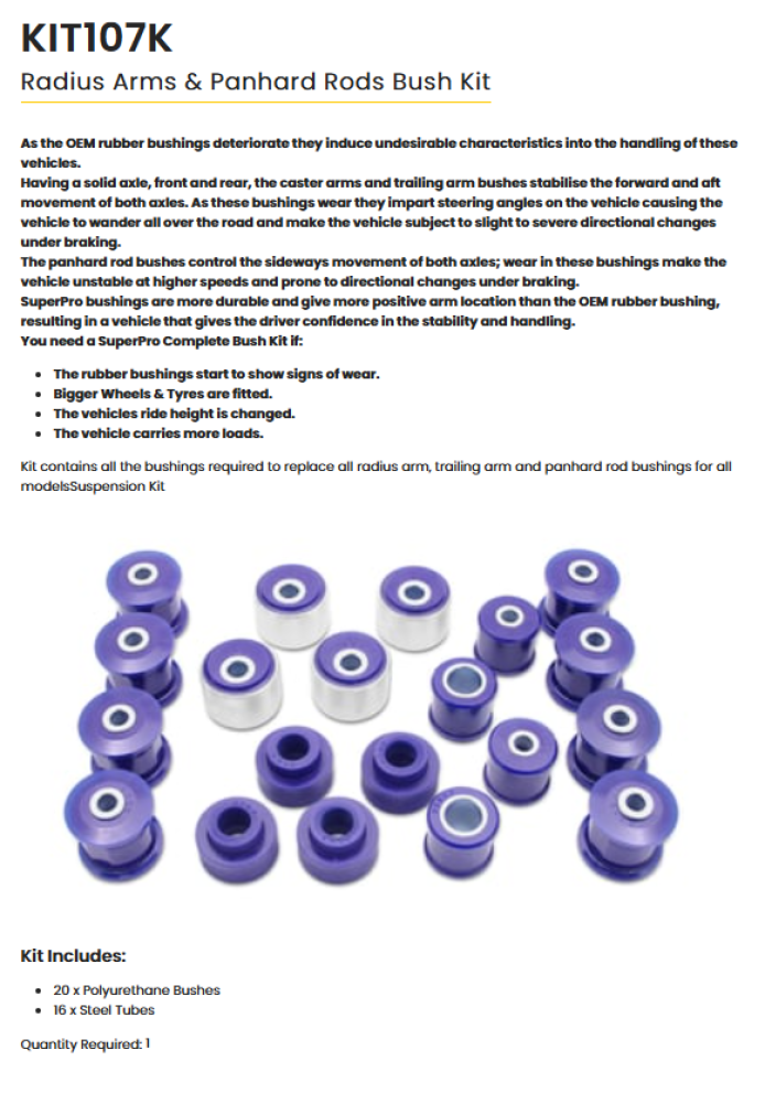 SUPER PRP Bushing Full Kit Patrol y61 - y60 Fit 2+ inch height 90 to 2021 -لرفعه 2 انش