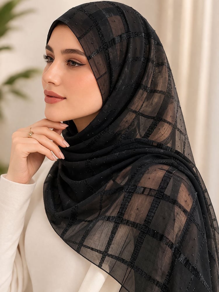 طرحه اماراتي مربعات مع كريستال خفيف
