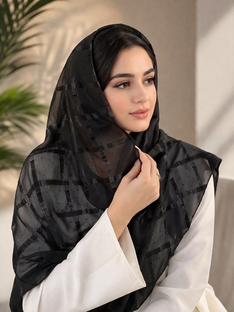 طرحه اماراتي مربعات مع كريستال خفيف