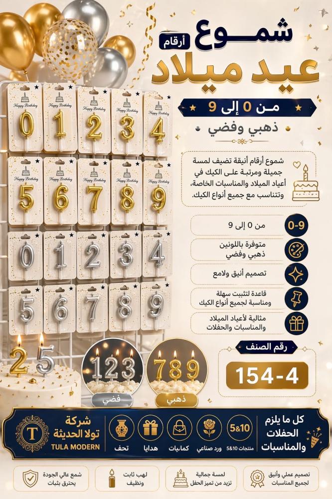 Number 8 golden candle