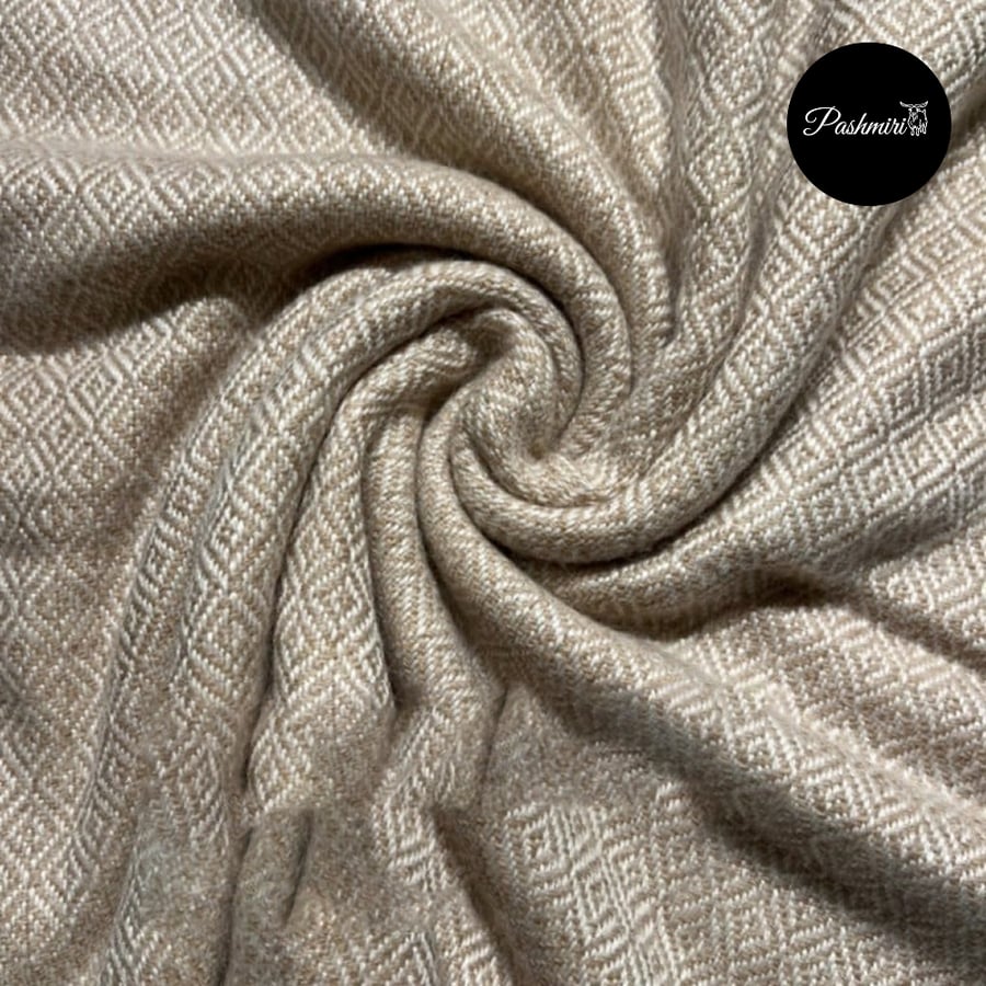 شال كشميري أصلي مربعات عسلي مع سكري فائق النعومة صنع يدوي رجالي/ نسائي 2م×70سم               Pure, ultra-soft handmade cashmere wool scarf