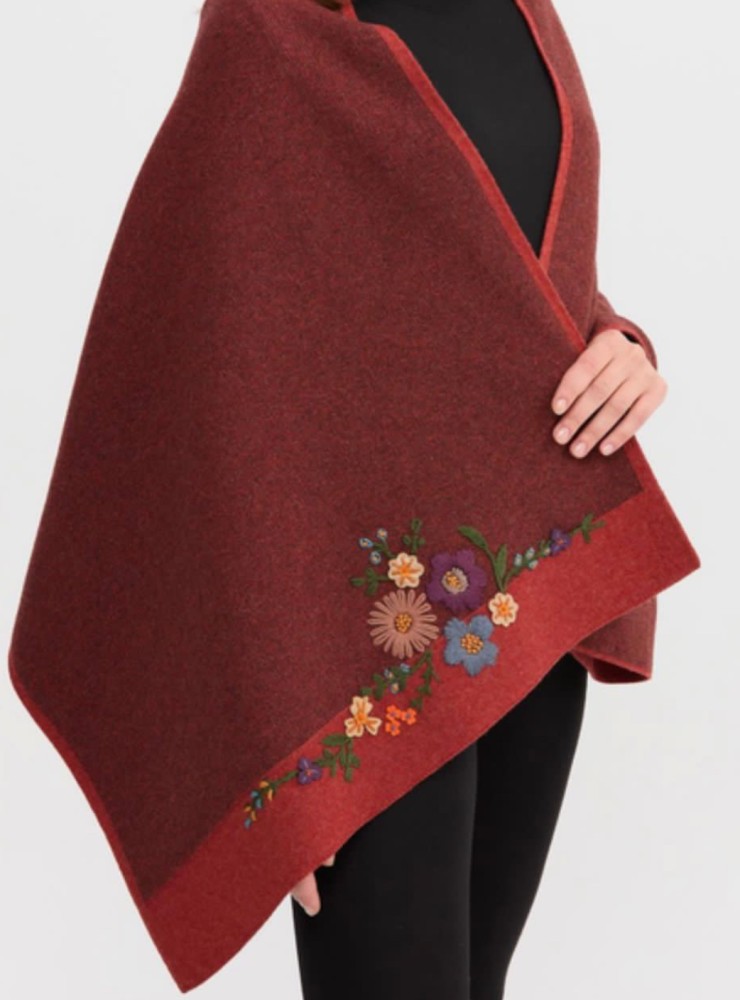 شال أحمر عقيقي صوف كشميري مع صوف تركي تطريز يدوي 72×160سم               Kashmiri wool scarves with Turkish wool and hand embroidery