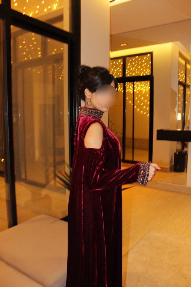 Burgundy Shoulder-Cut Jalabiya with Choker