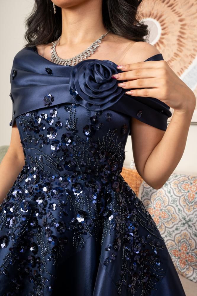 Elegant evening dress navy blue