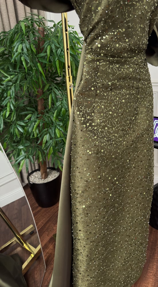 Elegant evening dress in olive color
